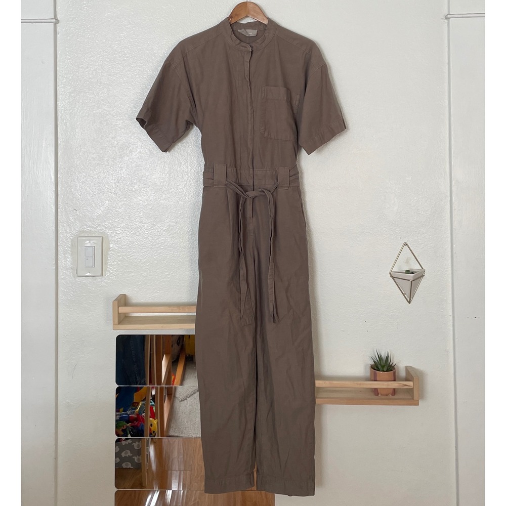 Everlane Organic Cotton Short Sleeve Belted Jumpsuit Brown Size 6‎ Utility